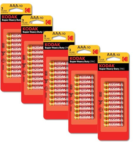 AAA Batteries, Koda'k triple AAA batteries, batteries aaa pack 50 Pack - Heavy Duty Zinc Carbon For Low drain devices | toys | fairy lights | household remotes applications | Flashlights | Clocks |