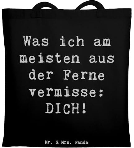 Mr. & Mrs. Panda Tragetasche Spruch Heimweh Dich - Geschenk, Shopper, Herz, Jutebeutel, Geschenke, Erinnerung, Schultertasche, was ich am meisten aus