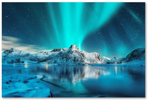 Postereck - 3172 - Polarlichter, Norwegen Winter Landschaft Meer - Wandposter Fotoposter Bilder Wandbild Wandbilder - Leinwand - 40,0 cm x 30,0 cm