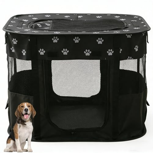 Floving Niche pour Chien 70x55x45cm Parc pour Animaux Pliable Rectangle Salle de Livraison Nid de Chat Cabane pour Chat Maison pour Chiot Chenil fermé Tente pour Animaux avec Sac de Transport (Noir)