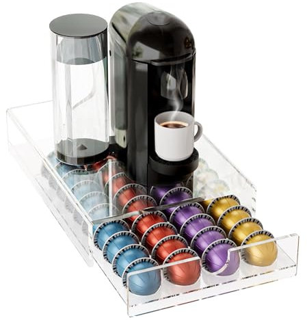 BXINREDA Acrylic Coffee Pod Organizer for Nespresso Vertuo Pod Holder 40 Pods Clear Vertuo Pod Storage Drawer (1 Tier)