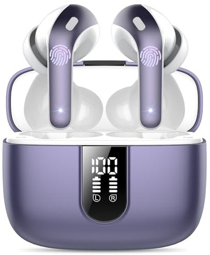 Bluetooth Kopfhörer, In Ear Kopfhörer Kabellos Bluetooth 5.3 mit 50H Tiefer Bass, 2024 Neue Kabellose Kopfhörer Noise Cancelling Earbuds mit 4 ENC Mic, IPX7 WasserdichtNouveau, Phantom Pourpre