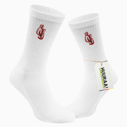 Huuraa Unisex Socken Boxhandschuh Comic Geschenk | Baumwolle Tennissocken Geschenkidee Weiße Sportsocken mit Motiv Unisex Baumwollsocken für Frauen und Männer