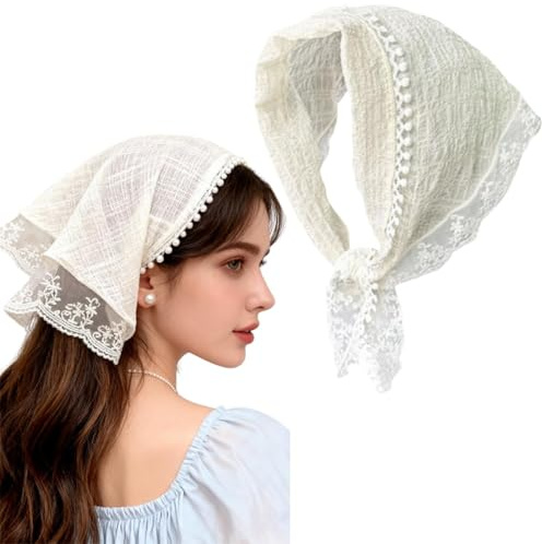 Damen Dreieckiger Schleier Florale Spitze Kapuze Tüll Schal Schal Schal Seidenschal Schal Verzierung Kopftücher Bandanas Turban