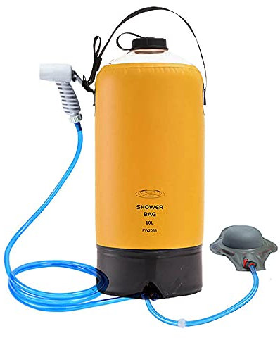 Doccia da campeggio portatile, borsa da doccia solare da 10 litri, con pompa a pedale a pressione e tubo flessibile per spiaggia, escursionismo, ciclismo, zaino in spalla