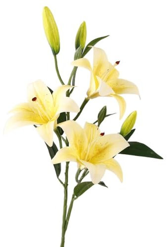 Real Touch, gigli artificiali, 80 cm di lunghezza, 8 teste di fiori finti con 3 fiori e 5 boccioli, per giardino, matrimonio, decorazione della casa (giallo)