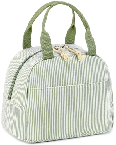 LEDAOU isolierte Lunch-Box Frauen wiederverwendbare Lunch-Tasche Cord Mittagessen Tote Handtaschen auslaufsichere thermische Kühler Mittagessen Fall große Kapazität (Grüne Streifen)