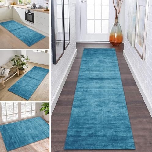 ZDYHMrj Teppich Läufer Flur rutschfest 50X200CM Hellblau Küchenteppich Waschbar Flurläufer Modern Teppichläufer, Korridor Teppich Läufer für Flur, Küche, Eingang, Wohnzimmer Schmutzfangteppich