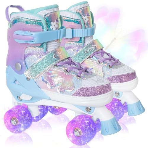 Nattork Patins à roulettes pour enfants, Patins à roulettes pour filles avec 4 tailles réglables, Patins à roulettes pour filles débutantes, Intérieur et extérieur