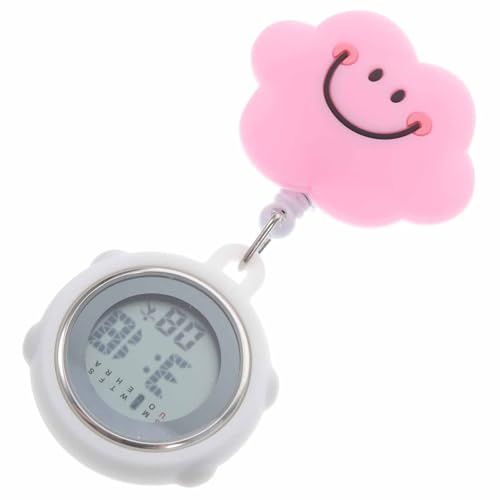 Montre de Poche Numérique Rétractable en Silicone Rose, Chronomètre | Montre Infirmiere Clip Numérique, Design Lumineux, pour Infirmières et Personnels Hospitaliers
