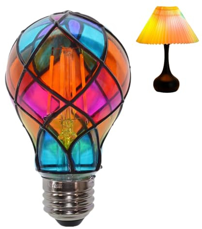 Fizepgo Stained Glass Light Bulb E26 | Painted Glass LED Light Bulb E26 Base | Night Lamp Decor Romantic Festive Atmosphere - for Home Indoor Room Garden Balcony Party Festive Halloween Christmas