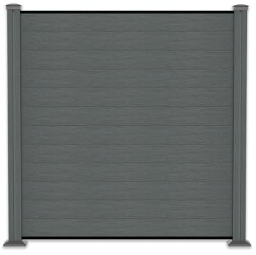 Gartenwelt Riegelsberger WPC Sichtschutzzaun Komplettset Grau 14,56 m | Steckzaun mit 8 Zaunelementen, 9 Pfosten 190 cm & Pfostenträgern zum Aufschrauben inkl. Montagematerial
