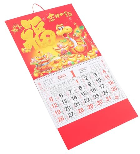 TOPBATHY Vintage Chinesischer Mondkalender 2025 Jahr der Schlange Wandkalender mit Internationalen Feiertagen und Monddatum Dekorativer Hängekalender für Büro und Familie
