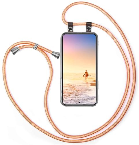 moex Handykette für Samsung Galaxy S26 Plus Hülle mit Band abnehmbar, Handyhülle mit Kette zum Umhängen, Handyband 155 cm lang Stoff Kordel Umhängehülle, Handy Umhängeband, Rosé Gold