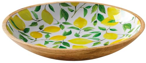 Zassenhaus Schale LEMON aus widerstandsfähigem Mangoholz, Ø 35 cm x 6 cm, rutschfeste Füße, modernes Farbdekor, dekorative Servierschale, ideal für Obst, Salat, Snacks, Salatschüssel