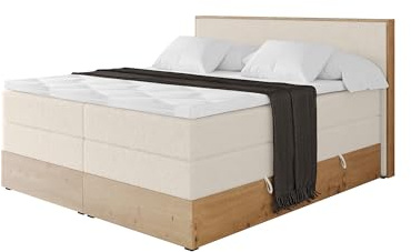 ALTDECOR Boxspringbett mit Matratze und Lattenrost, Topper, Polsterbett mit Bettkasten, Bett mit Stauraum H3- und H4- Matratze, Doppelbett, Springboxbett - LOLLI9 King Hellbeige 200x200
