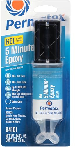 Permatex 84101 5 Minute Epoxy Gel, General Purpose non drip formula for mess free application, Water Resistant non shrinking formula, No clamping required 1 x 25ml