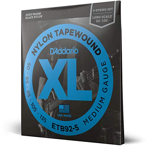 D'Addario E Bass Gitarrensaiten | Saiten E Bass | Bassgitarre Saiten | E Bass Strings | Bass Guitar Strings | ETB92-5 Saitensatz Tapewound 5-String Bass Medium 50-135 Long Scale