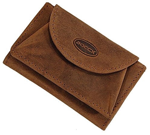 BOCCX Minibörse mit Münzfach Leder Geldbeutel kleines Portemonnaie (Rustbraun)
