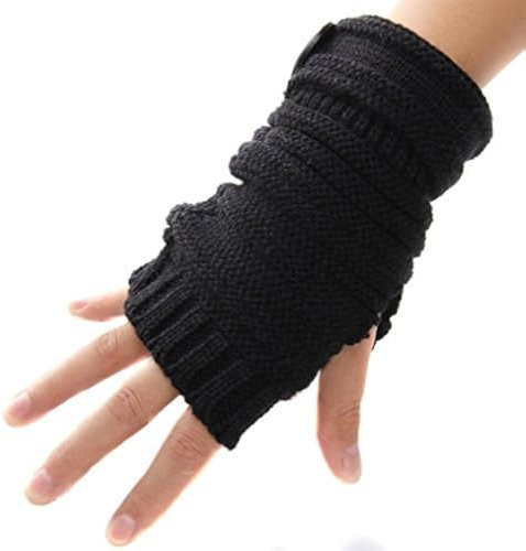 Butterme Unisex Winter Gestrickte Fingerlose Armstulpen Warm Strick Handschuhe Pulswärmer Handstulpen Armwärmer Stulpen für Damen Herren tiefen Schwarz