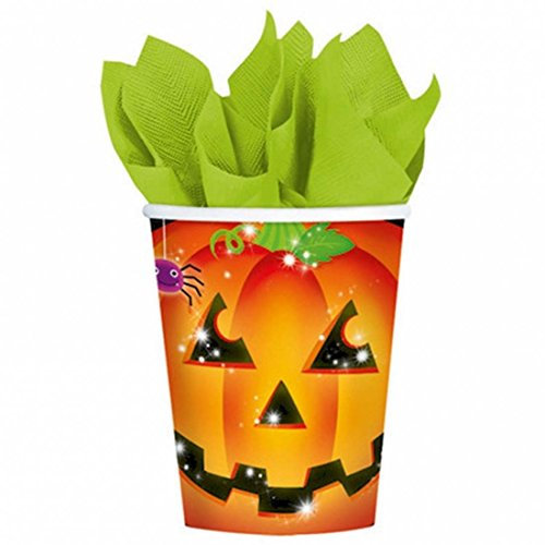 NET TOYS 8 Halloween Kinder Becher 266 ml Trinkbecher Kürbis Partybecher Pappbecher Pumpkin Partygeschirr Einwegbecher Halloweenbecher Tischdekoration Partyartikel Deko Accessoires