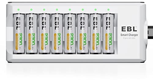 EBL 8 Pcs 2300mAh AA Rechargeable Batteries with 8 Slot Battery Charger, Independent Slot (AC Cable Supply)