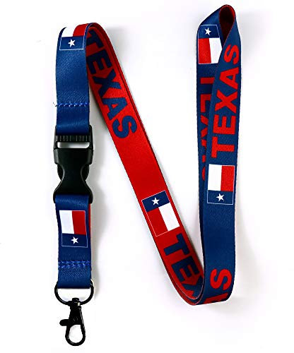 Texas flag reversible blue/red lanyard with clip for keys or id badges and detachable buckle (1 Lanyard)