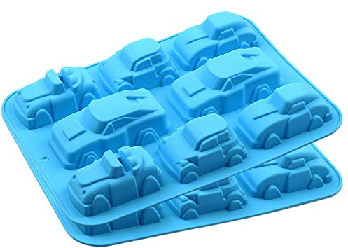 Joyeee 8 cavités réutilisables Voiture Anti Adhésif Moule pour Muffins, gâteaux, Chocolat, Jelly, Savon et Plus - Moule à pâtisserie pour Anniversaire, Fête, Décoration De Gâteau