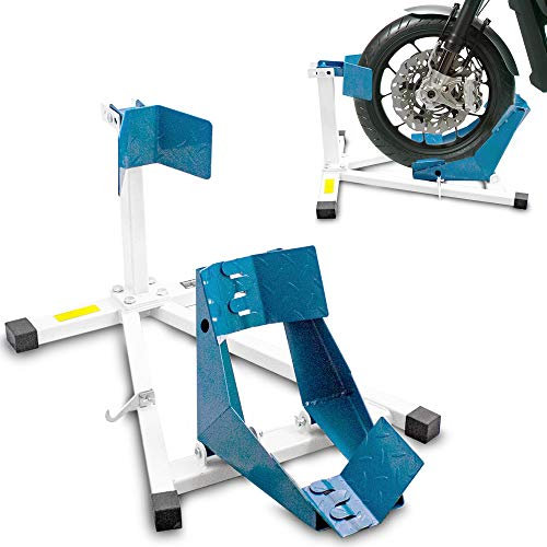 BITUXX® Motorrad Montageständer Motorradwippe vorn Motorradständer Wippe Transportständer Vorderrad Weiß/Blau
