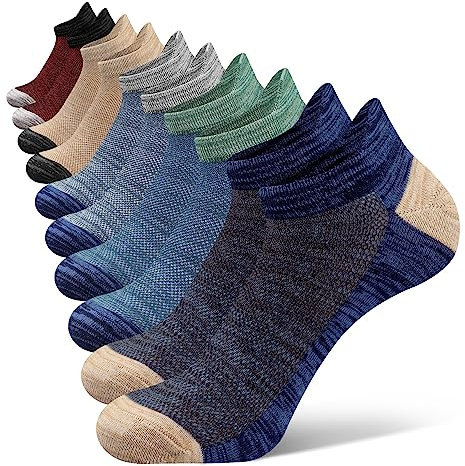 CLOSEMATE Mens Trainer Ankle Socks for Sports Cotton Non Slip Low Cut Athletic Running Socks 5 Pairs (1Black1Grey1Beige1Green1Blue,Size M)