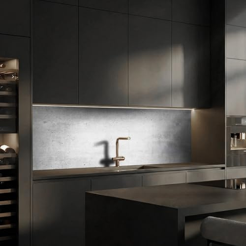 Dedeco Küchenrückwand mit Motiv: Beton V3, 280x60cm, Spritzschutz für Küchen, 3mm-Acrylglas – Glasoptik, fugenlos, hitzebeständig, leicht zu reinigen, ohne Bohren, wasserfest, Made in Germany