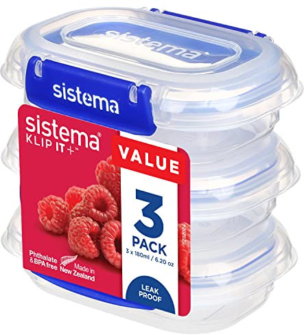 Sistema KLIP IT PLUS Food Storage Containers | 180 ml | 3 Piece Airtight Containers Set | Leak-Proof Seal | Easy Locking Clips | BPA-Free