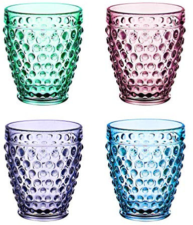 Krrinnhy Gin Glasses Set of 4 Lead Free Crystal Cocktail Glasses 300 Ml with Shiatsu Massage Color Glass Tumblers Glass for Juice Tea Coffee Beer Gin Cocktail and Whisky | Dishwasher Safe