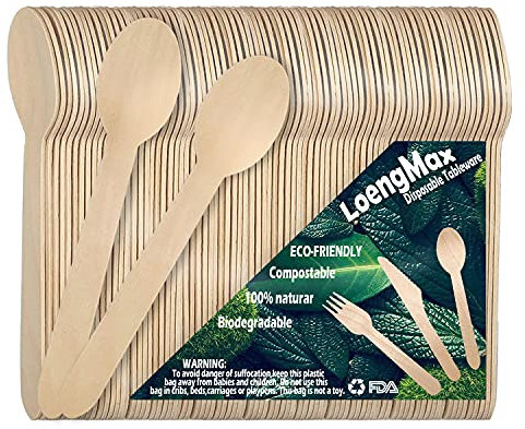LoengMax Disposable Wooden Spoons-100PCS 6 Length-Wood Cutlery Wooden Utensils