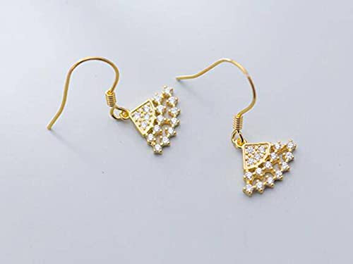 BEWITCHYU S925 Earrings, Ladies Japanese Style Fashion Diamond Fan-Shaped Earrings Personalized Ear Jewelry Golden, White Diamond