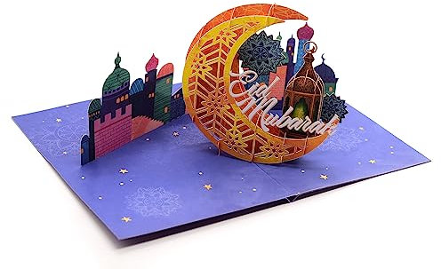 Eid Mubarak 3D Pop Up Karte, handgefertigte Grußkarte für Eid für Freunde und Familie