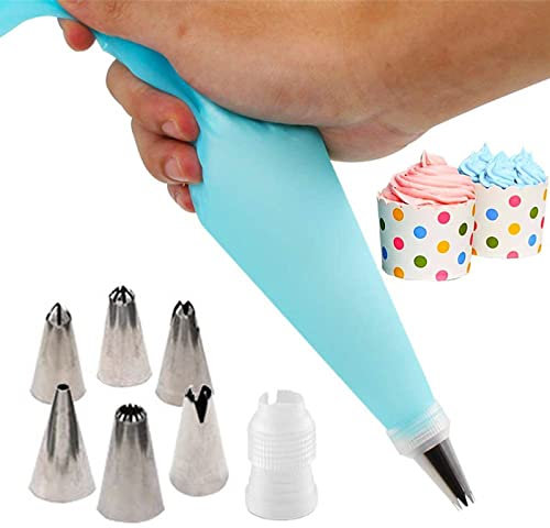 LTLWSH Set di 8 sacchetti per tubazioni e ugelli con convertitore, in acciaio inox di alta qualità, per decorare torte di Natale e cupcake