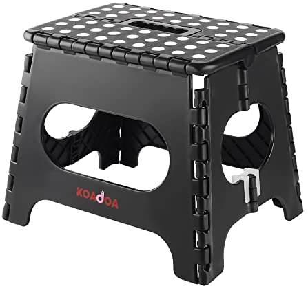 KOADOA Klappbarer Tritthocker, Faltbarer Tritthocker, 27,9 cm, rutschfest, leicht, zusammenklappbar, für Küche, Badezimmer, Schlafzimmer (schwarz)
