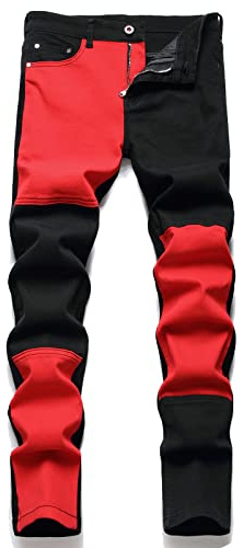 AITITIA Men's Ripped Regular Fit Jeans, 7274 Black Red, 36
