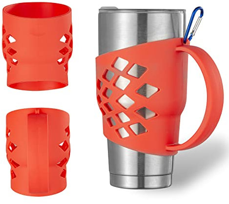 SHTCSZBA Silicone Sleeve Holder Grip for 30 oz Tumblers – Yeti Rambler 30 oz Tumbler Handle – Silicone Tumbler Sleeve Holder – RTIC Tumbler 30 oz – Corkcicle Tumbler Grip Holder – (30oz Red)