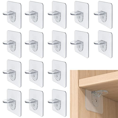 YUTOU 16 Stück Regalbodenträger Regalbrett Klebehaken Transparent Regalträger Selbstklebende Stützen Fachbodenträger Stützen Regalstifte Bodenträger für inlegeboden Kleiderschrank, Garderoben