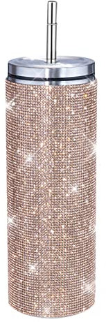 Cymwer 600ml Water Bottle, Bling Rhints Stainls Steel Thermal Bottle, Refillable Insulated Water Bottle th Cn for Women for Hot Drinks & Cold Drinks
