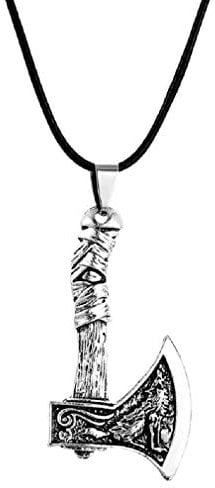 Axe Necklace for Men, Norse Viking Wolf Raven Pendant Necklace with 19.7” Chain, Retro Wolf Totem Necklace, Viking Runes Amulet Necklace, Punk Animal Wolf Pendants (Silver)