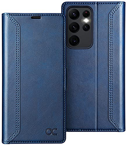 OCASE Compatible with Samsung Galaxy S23 Ultra Wallet Case,PU Leather Flip Samsung Retro Case with RFID Blocking Kickstand Card Holder Shockproof Phone Cover for Galaxy S23Ultra 5G 6.8 Inch,Blue