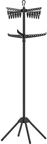 SONGMICS 2-Tier Clothes Drying Rack, 72-Inch Folding Laundry Drying Rack with 3 Rotatable Arms for Hangers, 24 Clips, Stainless Steel, for 27 Pieces of Clothes, Black ULLR512B01