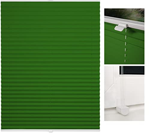 metablo Plissee nach Maß Klemmfix-Plissee ohne Bohren Blickdicht Lichtdurchlässig inklusive Klemmträger Plisseerollo für Fenster und Tür Sichtschutz Grün B: 51-60 cm, H: 101-150 cm