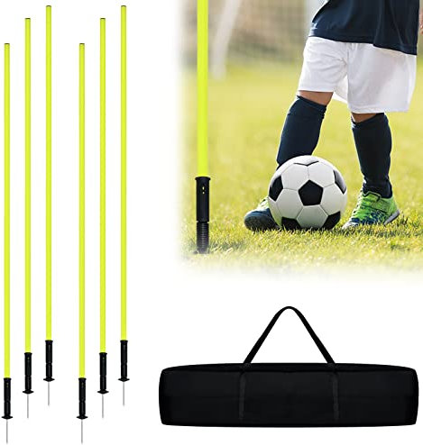 YRHome Slalomstangen Fussball Set 180cm Slalom Poles 6 Slalom Stangen mit Erdspieß Sprunghafte Agilität Stangen Fussball trainingszubehör für Koordinationstraining, Slalom, Fußball, Hundetrainingsset