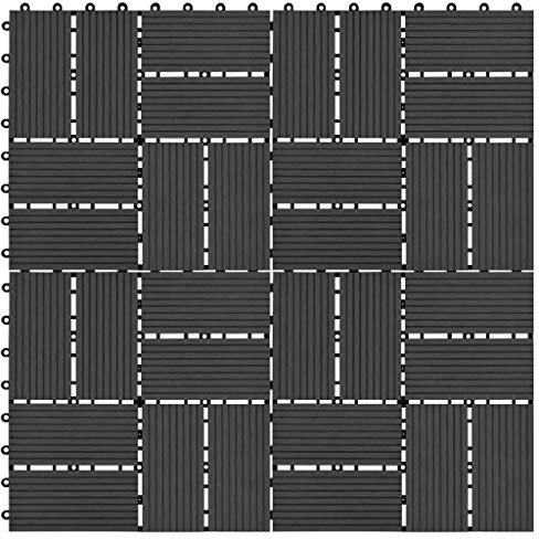 JUNZAI Terrassenfliesen 11 Stück, Balkonbodenbeläge Wetterfest, Terrassenplatten, Terrassendielen, Balkonboden, Bodenfliesen Im Außenbereich, WPC 30 x 30 cm 1 qm Schwarz