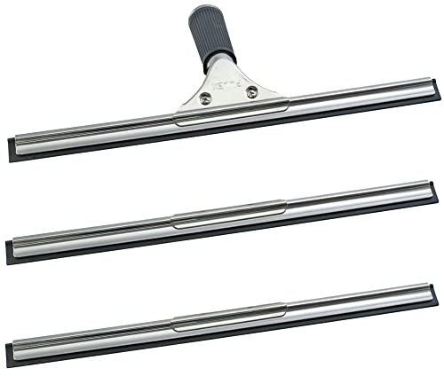 Novaliv Fensterabzieher Profi 45 cm + 2X Ersatzgummi für Fensterreiniger Edelstahl mit auswechselbaren Gummilippe Fensterlippe Fensterreinigung Abzieher Fenster Fensterputzer Fensterwischer