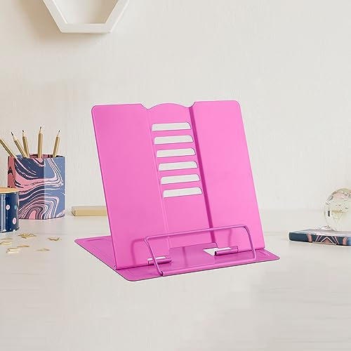 MSDADA Supporto per Libri da Scrivania in Metallo Regolabile - Leggio Portatile per Libri di Cucina Ricette Tablet e Spartiti, 6 Posizioni, Colore: Rosa Scuro